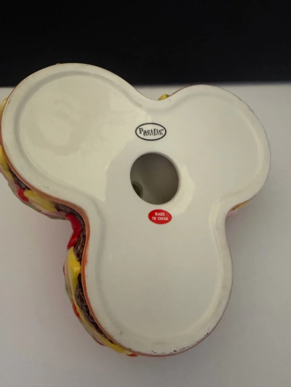 Ceramic Triple Dip Server Dish Cheeseburger with Ketchup Bottle